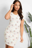 White Colourful Dots Print Short Sleeves Bodycon dress 