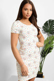White Colourful Dots Print Short Sleeves Bodycon dress 
