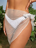 White Polka Dot Print Mesh Cover Up