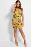 Yellow Floral Print Mini Summer Dress
